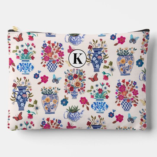 Chinoiserie Bloemige Monogram Make-uptas Etui (Voorkant)
