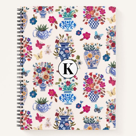 Chinoiserie Bloemige Monogram Notitieboek Planner (Voorkant)