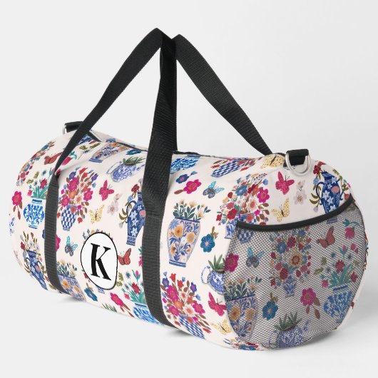 Chinoiserie Bloemige Monogram Reis Weekendtas Plunjezak (Rechterhoek)