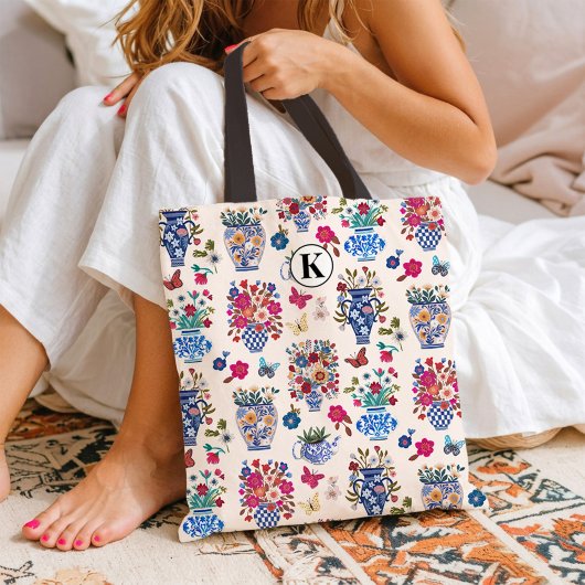 Chinoiserie Bloemige Monogram Tas voor Vrouwen