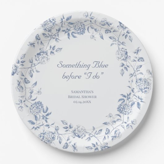 Chinoiserie Bloemige 'Something Blue' Bruidsmeisje Papieren Bordje (Voorkant)