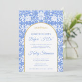 Chinoiserie Bloemige 'Something Blue' Bruiloft Fee Kaart (Staand voorkant)