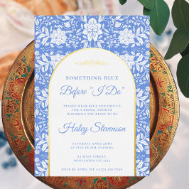 Chinoiserie Bloemige 'Something Blue' Bruiloftsdou Folie Uitnodiging