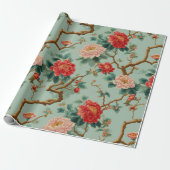 Chinoiserie Bloemmotief Cadeaupapier (Uitgerold)
