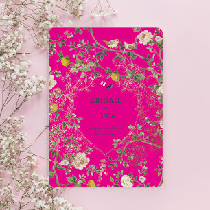 Chinoiserie bloemrijke vogels bruiloft folie uitno uitnodiging