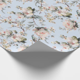 Chinoiserie Bloesem en Vogel Lichtblauw Cadeaupapier