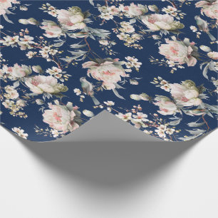 Chinoiserie Bloesem en Vogel Navyblauw Cadeaupapier