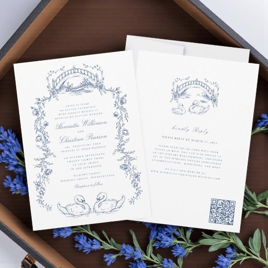 Chinoiserie blue all in one Wedding Invitation Kaart