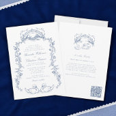 Chinoiserie blue all in one Wedding Invitation Kaart
