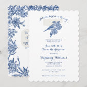 Chinoiserie Blue Bird  Toile Baby shower Kaart (Voorkant / Achterkant)