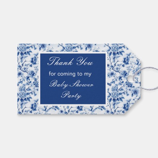 Chinoiserie Blue Birds and Flowers Baby shower Cadeaulabel (Voorkant (Horizontaal))
