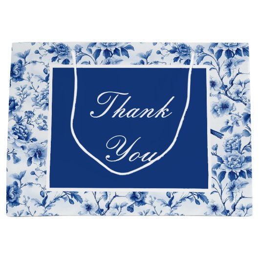 Chinoiserie Blue Birds and Flowers Baby shower Groot Cadeauzakje (Voorkant)