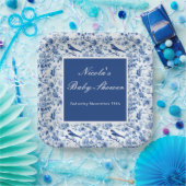 Chinoiserie Blue Birds and Flowers Baby Shower Papieren Bordje (Feest)