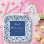 Chinoiserie Blue Birds and Flowers Baby Shower Papieren Bordje (Feest)