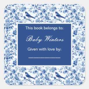 Chinoiserie Blue Birds and Flowers Baby shower Vierkante Sticker