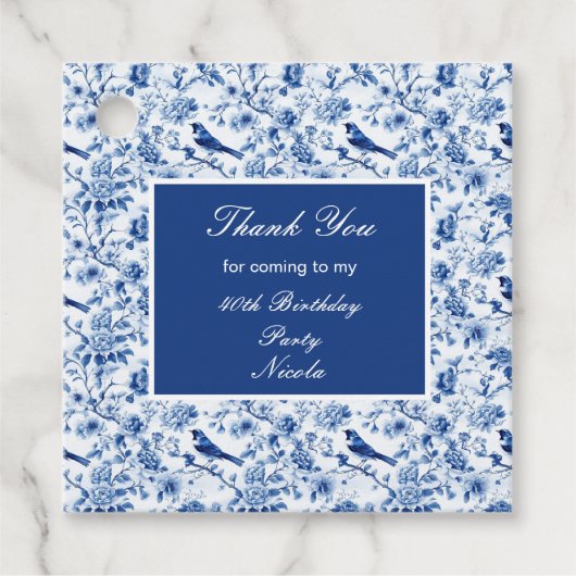 Chinoiserie Blue Birds and Flowers Birthday Bedankjes Labels (Voorkant)