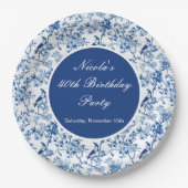 Chinoiserie Blue Birds and Flowers Birthday Papieren Bordje (Voorkant)