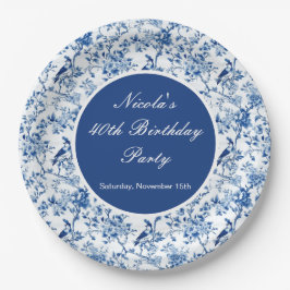Chinoiserie Blue Birds and Flowers Birthday Papieren Bordje