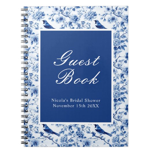 Chinoiserie Blue Birds and Flowers Bridal Shower Notitieboek (Voorkant)