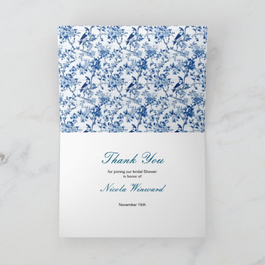 Chinoiserie Blue Birds and Flowers Vrijgezellenfee Bedankkaart (Binnen)