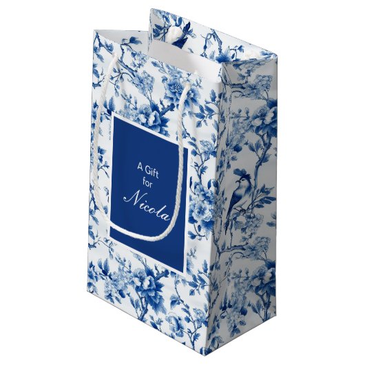 Chinoiserie Blue Birds and Flowers Vrijgezellenfee Klein Cadeauzakje (Achterkant Gekanteld)