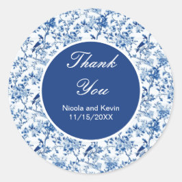 Chinoiserie Blue Birds and Flowers Wedding Ronde Sticker