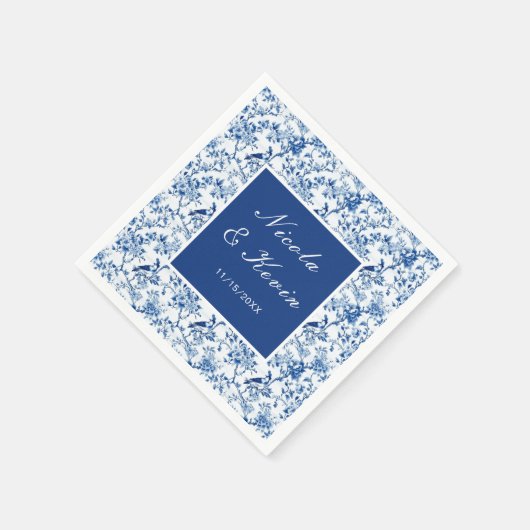 Chinoiserie Blue Birds and Flowers Wedding Servet (Hoek)