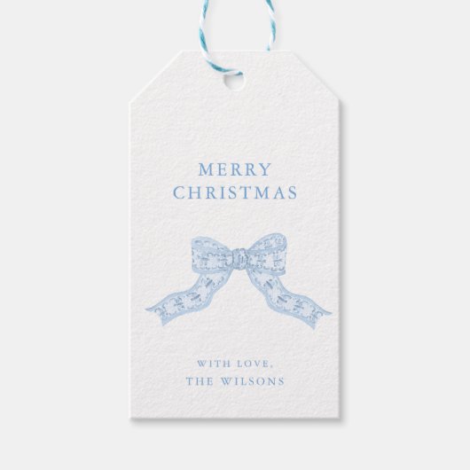 Chinoiserie Blue Bow Ribbon Christmas Gift Label Cadeaulabel (Voorkant)