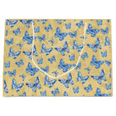  Chinoiserie Blue Butterflies Vervaagd Damask Groot Cadeauzakje (Voorkant)