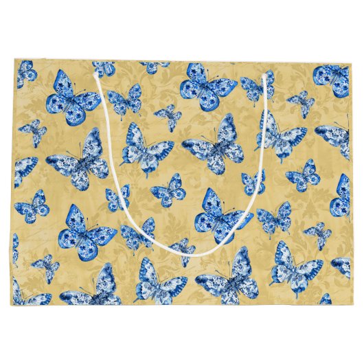  Chinoiserie Blue Butterflies Vervaagd Damask Groot Cadeauzakje (Achterkant)