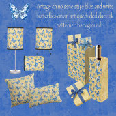  Chinoiserie Blue Butterflies Vervaagd Damask Groot Cadeauzakje