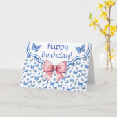 Chinoiserie Blue Butterfly Gepersonaliseerde Verja Kaart (Gele Bloem)
