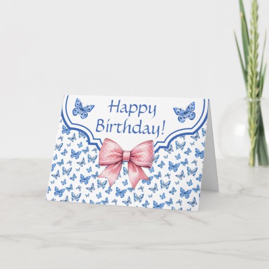 Chinoiserie Blue Butterfly Gepersonaliseerde Verja Kaart (Voorkant)