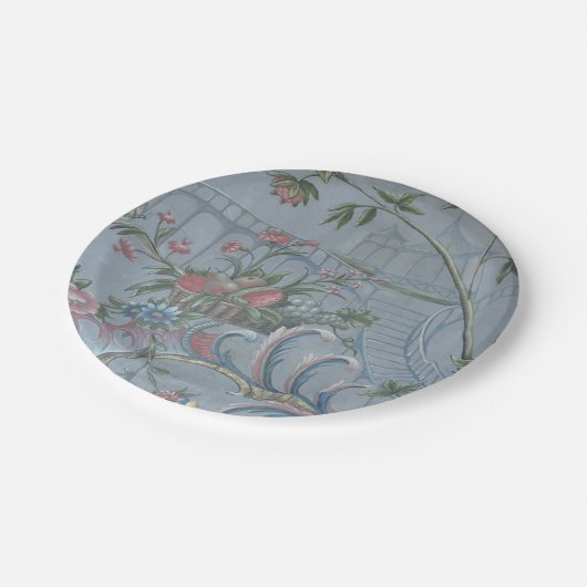 Chinoiserie Blue China Bloemen Antiek Tuin Roze Papieren Bordje (Gekanteld)