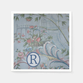 Chinoiserie Blue China Floral Monogram Tuin Roze Servet
