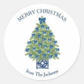 Chinoiserie Blue Christmas Tree Ronde Sticker (Voorkant)