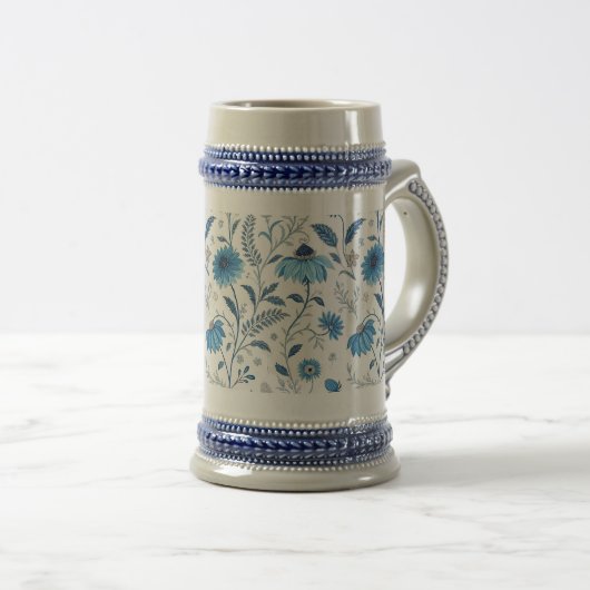 Chinoiserie Blue Echinacea Pattern Bierpul (Voorkant rechts)