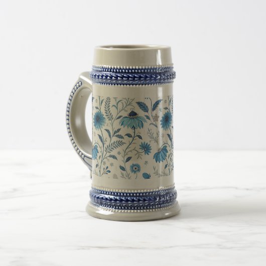 Chinoiserie Blue Echinacea Pattern Bierpul (Voorkant links)