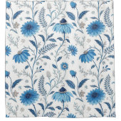 Chinoiserie Blue Echinacea Pattern Douchegordijn (Voorkant)