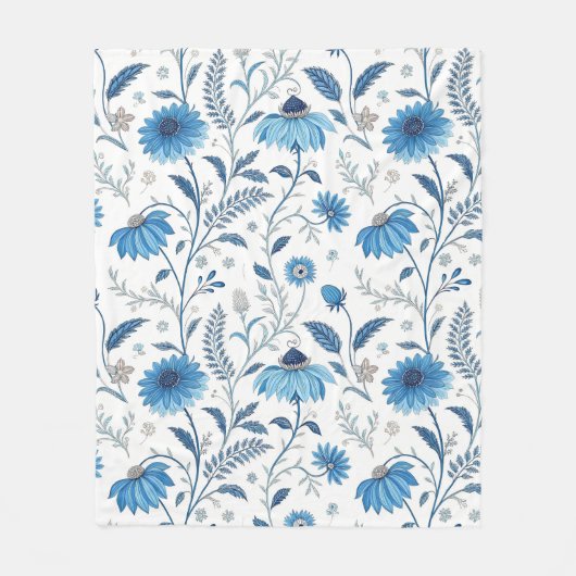Chinoiserie Blue Echinacea Pattern Fleece Deken (Voorkant)