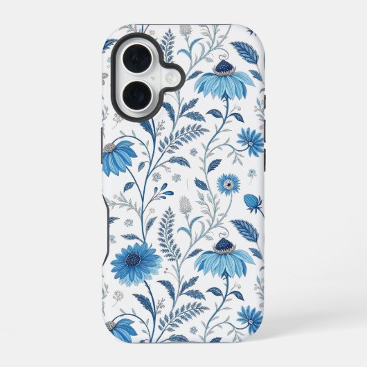 Chinoiserie Blue Echinacea Pattern iPhone 16 Hoesje (Achterkant)