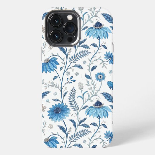 Chinoiserie Blue Echinacea Pattern iPhone Hoesje (Achterkant)