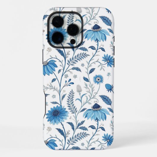 Chinoiserie Blue Echinacea Pattern iPhone Hoesje (Achterkant)