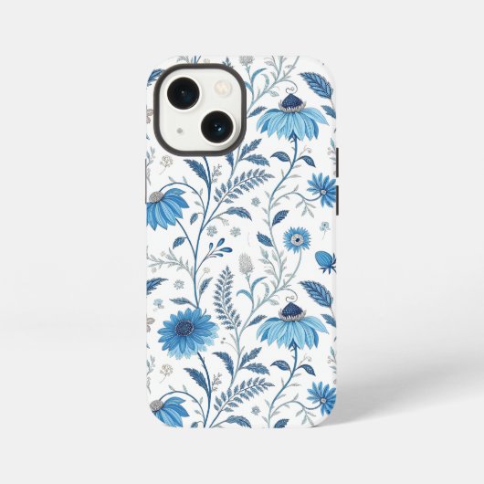 Chinoiserie Blue Echinacea Pattern iPhone Hoesje (Achterkant)