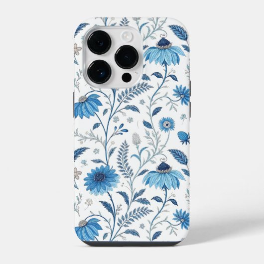 Chinoiserie Blue Echinacea Pattern iPhone Hoesje (Achterkant)