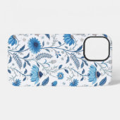Chinoiserie Blue Echinacea Pattern iPhone Hoesje (Achterkant horizontaal)