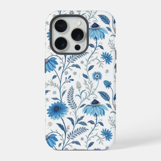 Chinoiserie Blue Echinacea Pattern iPhone Hoesje (Achterkant)