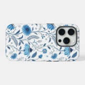 Chinoiserie Blue Echinacea Pattern iPhone Hoesje (Achterkant horizontaal)