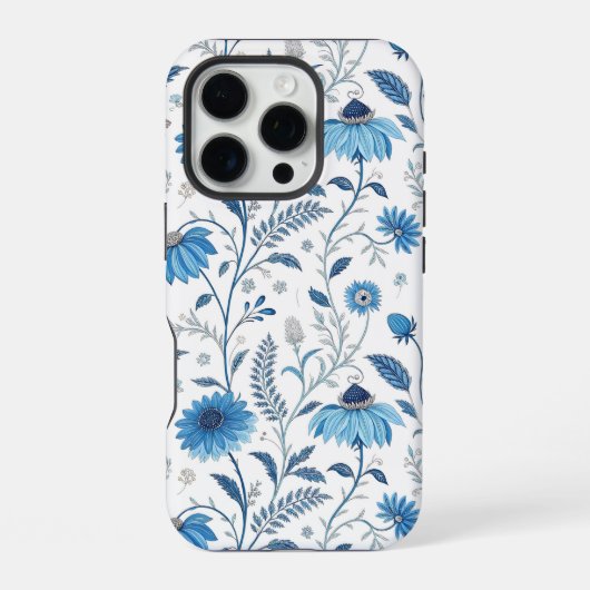 Chinoiserie Blue Echinacea Pattern iPhone Hoesje (Achterkant)