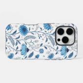 Chinoiserie Blue Echinacea Pattern iPhone Hoesje (Achterkant horizontaal)